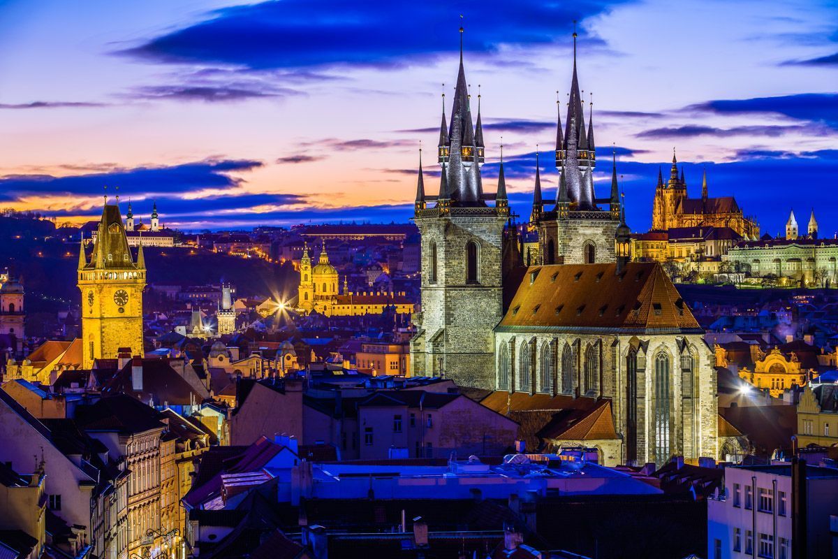 Prague from Powder Tower, with Our Lady before Týn, St. Nicolas