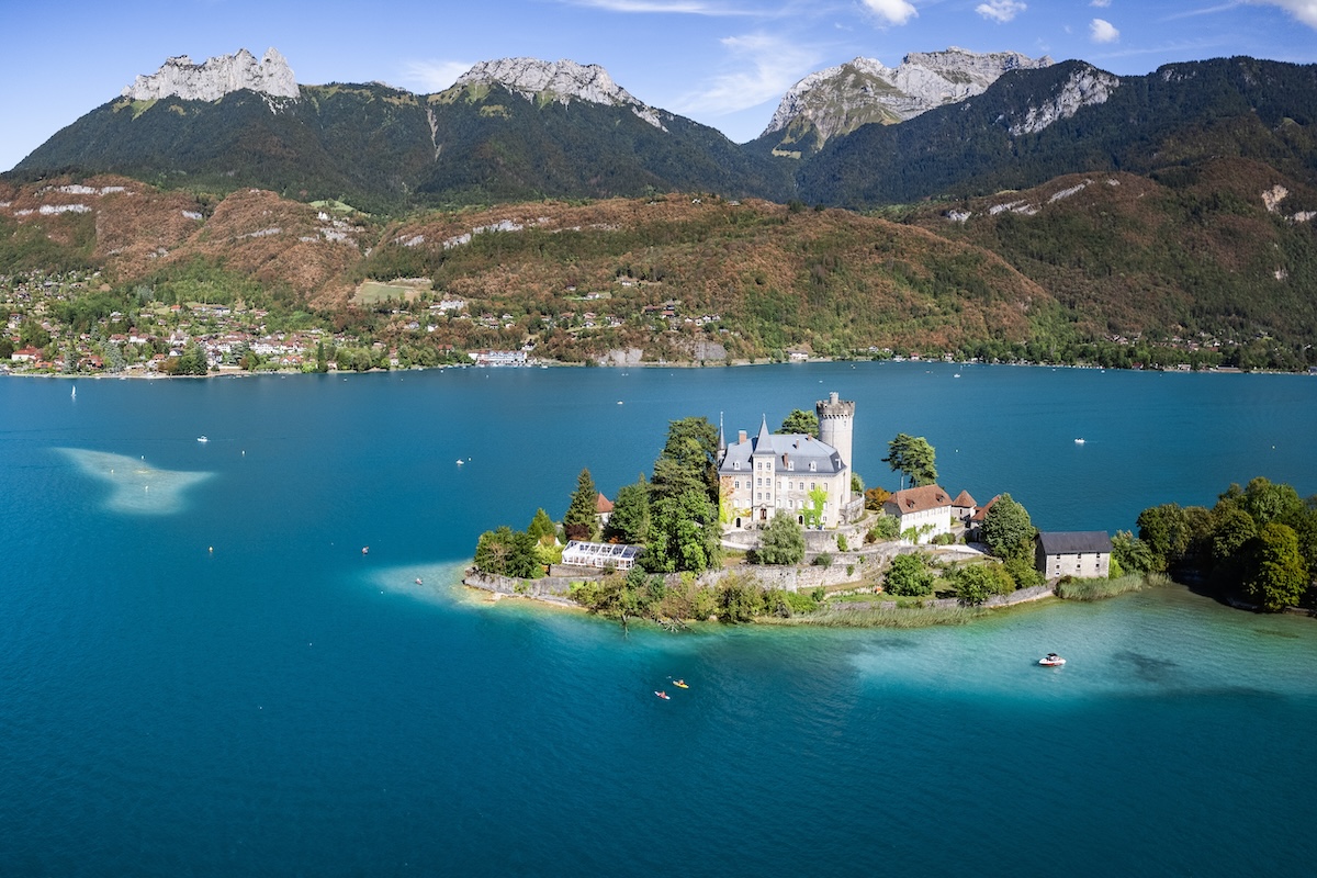 Aerial,View,Of,Duingt,Castle,Or,Chateau,De,Duingt,In