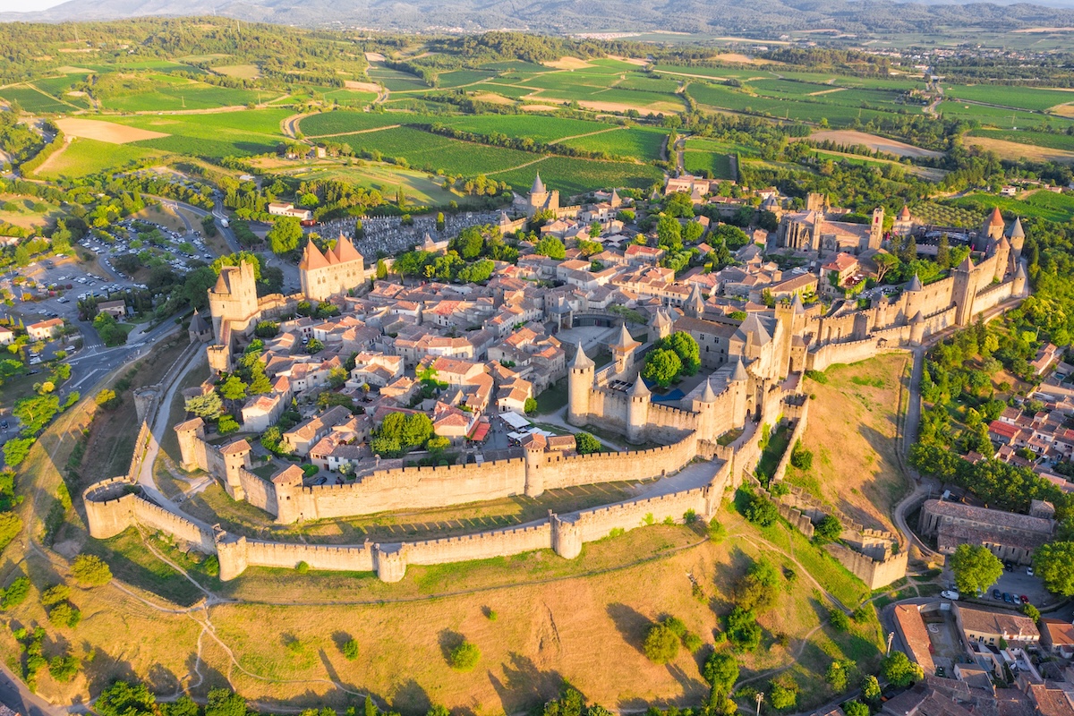 Medieval,Castle,Town,Of,Carcassone,At,Sunset,,France