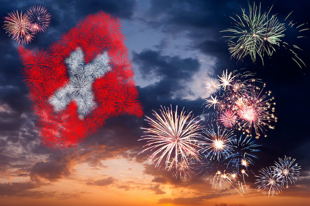 Beautiful,Colorful,Holiday,Fireworks,With,National,Flag,Of,Switzerland,,Evening